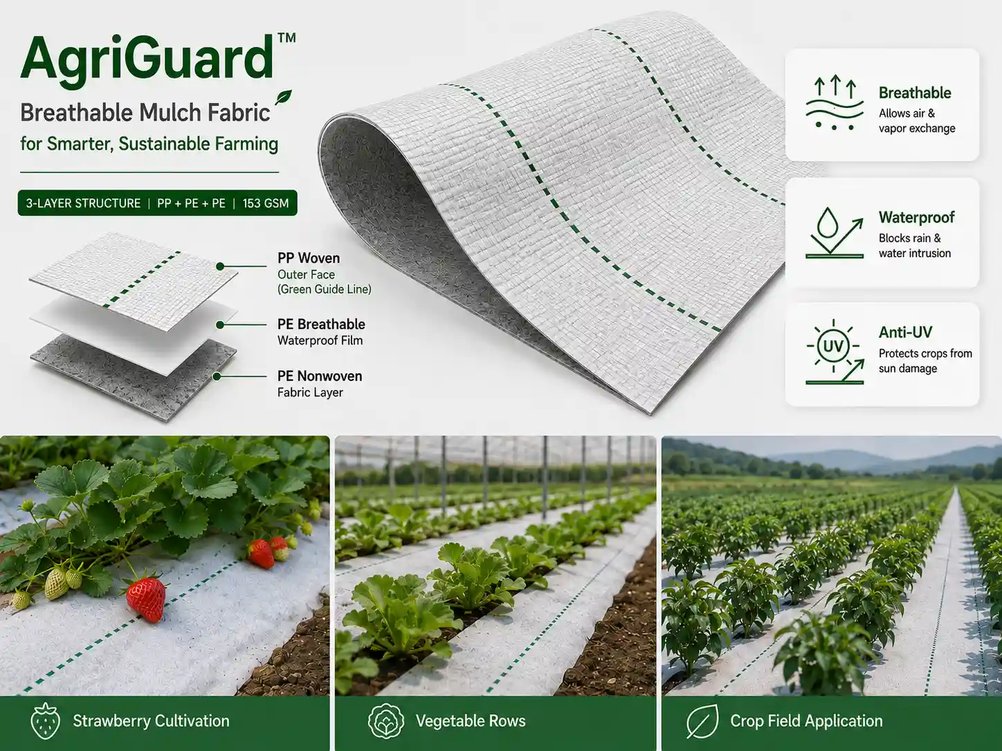 AgriGuard breathable agricultural mulch fabric for moisture retention and weed control
