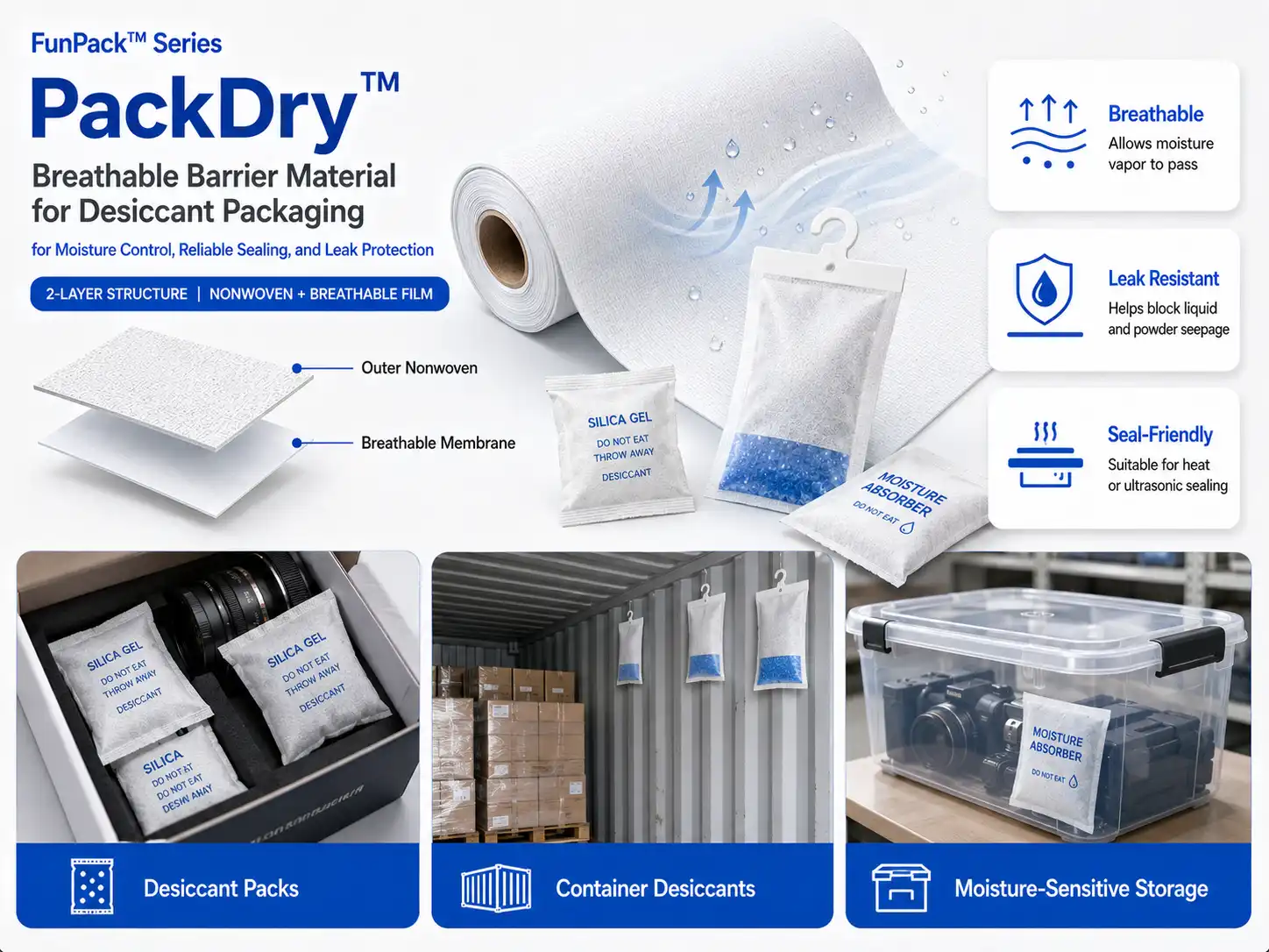 PackDry breathable barrier material for desiccant packaging