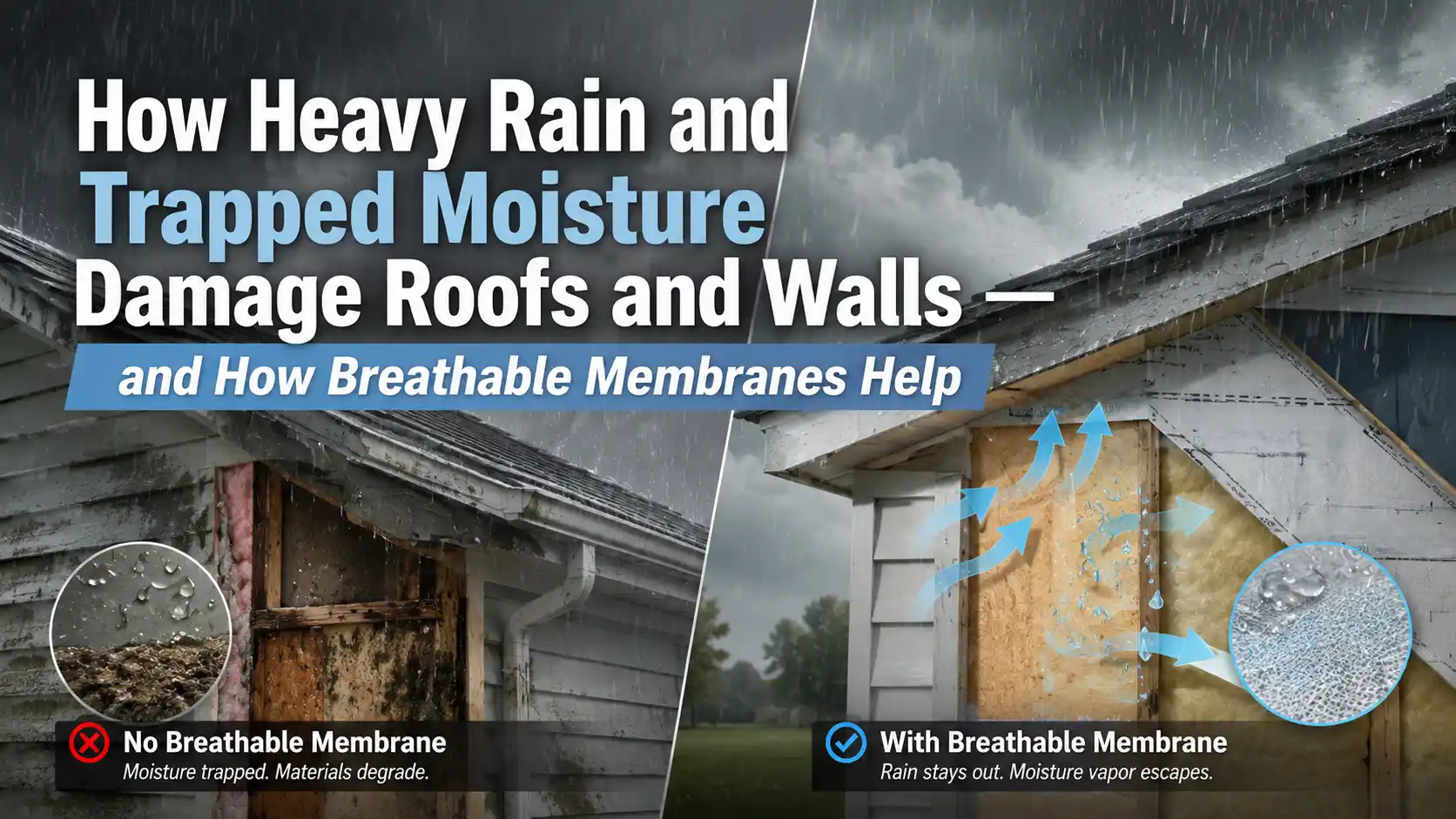 How Heavy Rain and Trapped Moisture Damage Roofs and Walls — and How Breathable Membranes Help