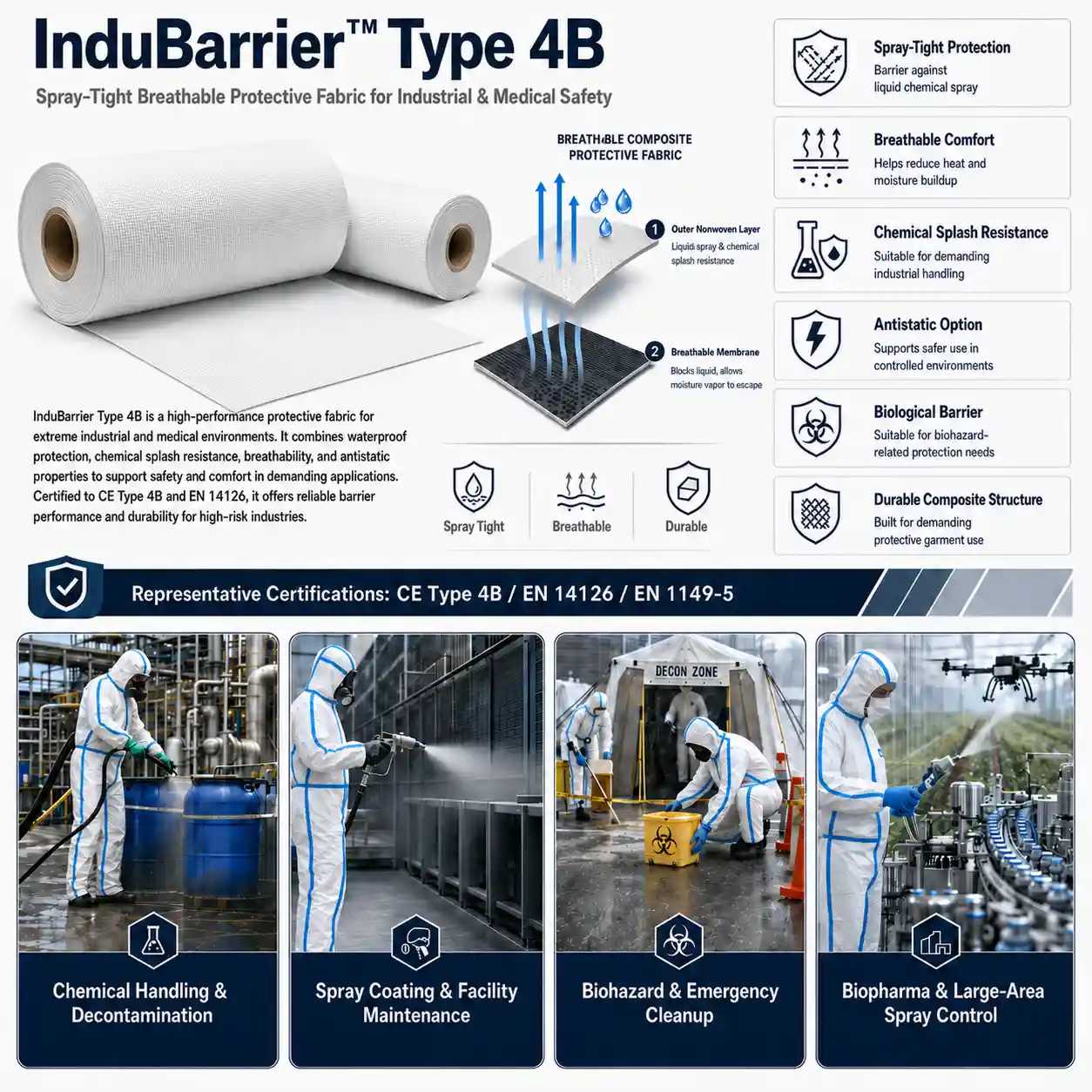 InduBarrier™ Type 4B spray-tight breathable protective fabric